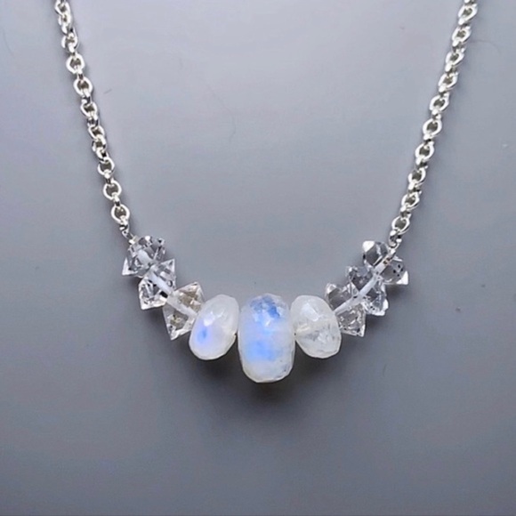 Hand Made Moonstone Diamond Necklace - Picture 3 of 4
